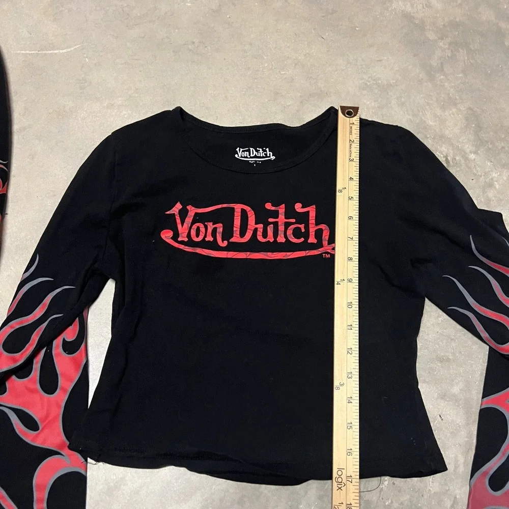 Von Dutch Womens 2 Piece Set Black Red Flame Crop Top Joggers L TVNO3A1275NV